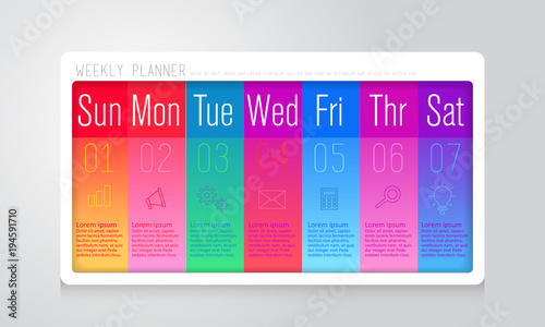 Weekly planner Sunday - Saturday infographics design vector and marketing icons with 7 option