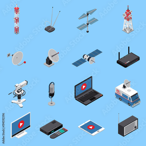 Telecommunication Isometric Icons Set