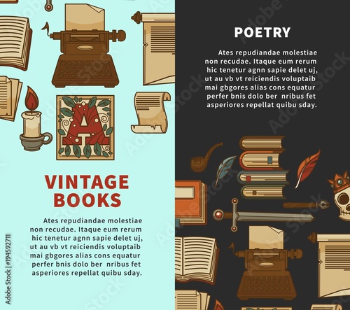 Vintage poetry books posters for bookshop or bookstore library