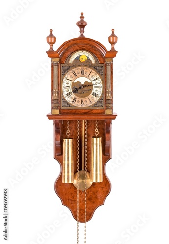 Mahoni wood clock isolated on white background