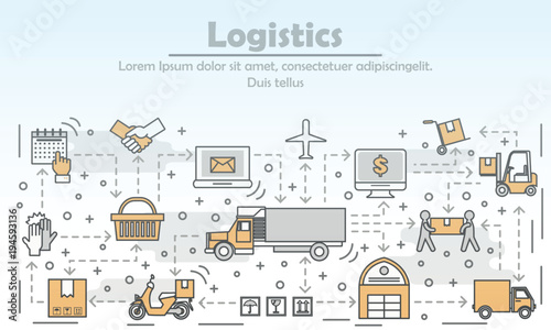 Logistics concept vector flat line art illustration