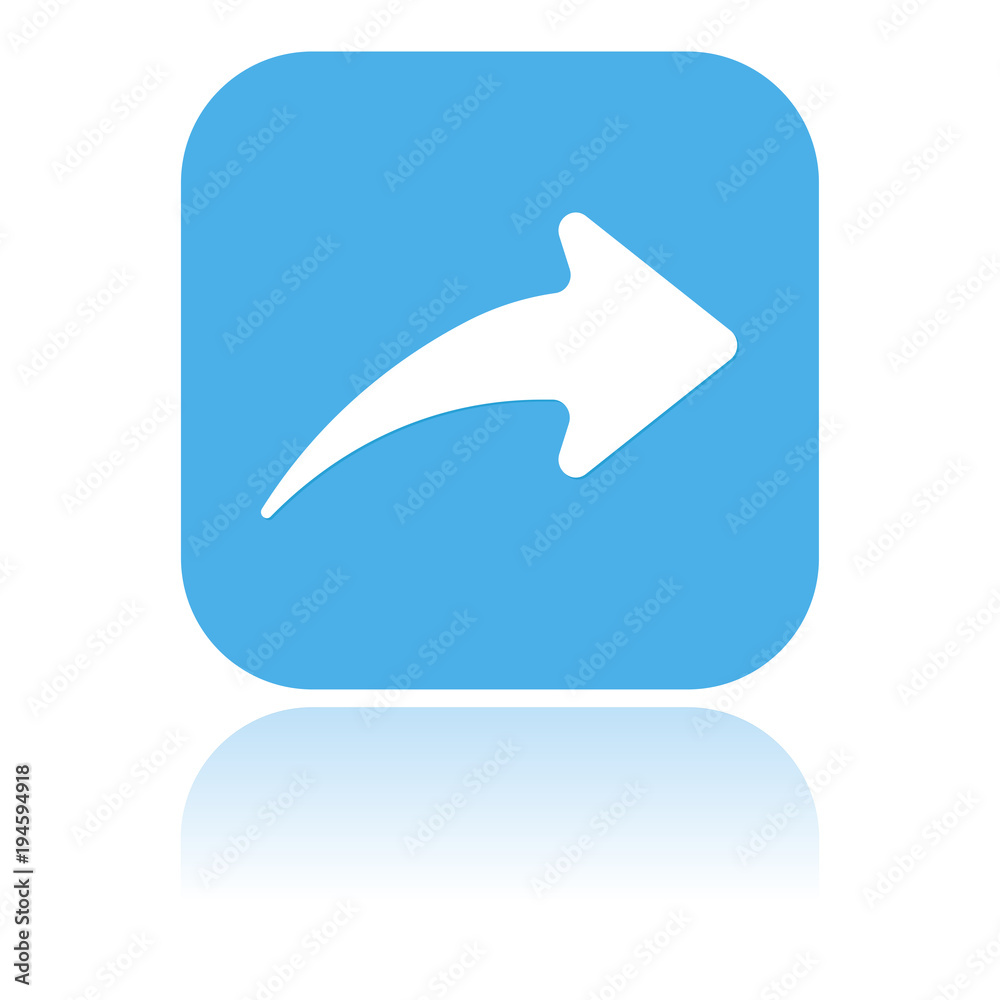 Arrow icon. Square blue icon with reflection Arrow icon. Square blue icon with reflection