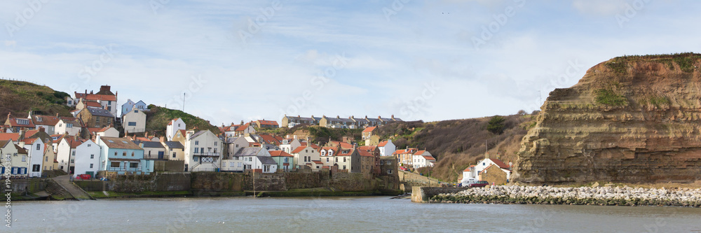 Staithes Yorkshire England seaside villgae and tourist destination National park panoramic view