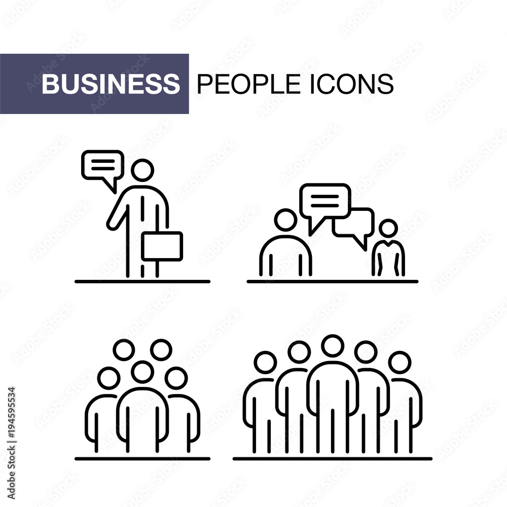 Business people icons set simple line flat illustration
