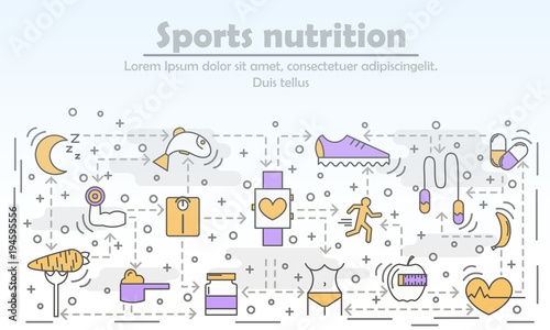 Sports nutrition advertising vector illustration in flat linear style
