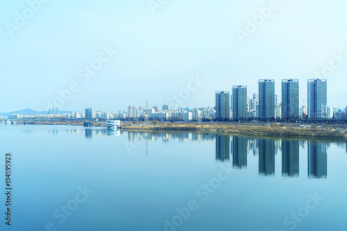 Cityscape of Seoul and Han river or Hangang in South Korea