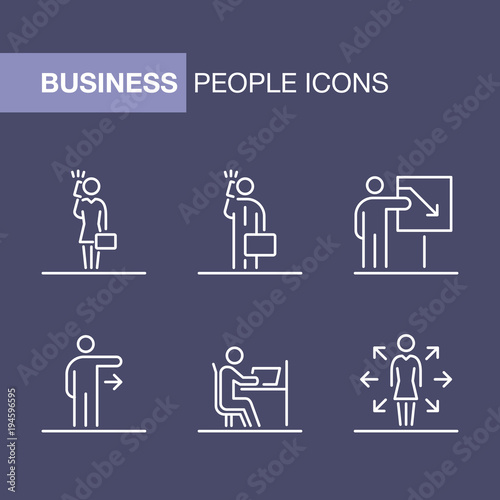 Business people icons set simple line flat illustration