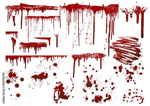 collection various blood or paint splatters,Halloween concept	 photo