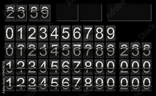 Black flip clock template with numbers in different flip situations for individual scoreboard setup