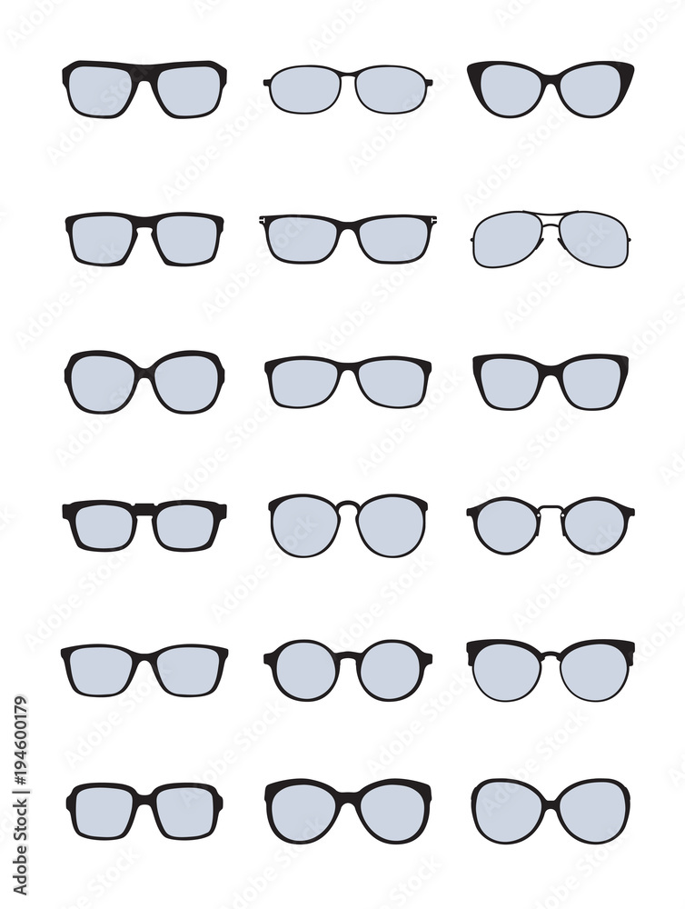 Set of black Glasses isolated. Vector Icons. Set of black Glasses isolated. Vector Icons.