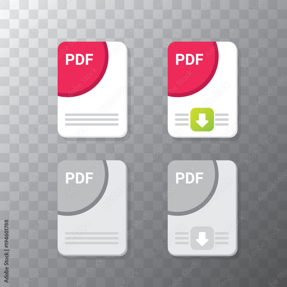vector flat PDF file icon and vector pdf download icon set isolated on ...