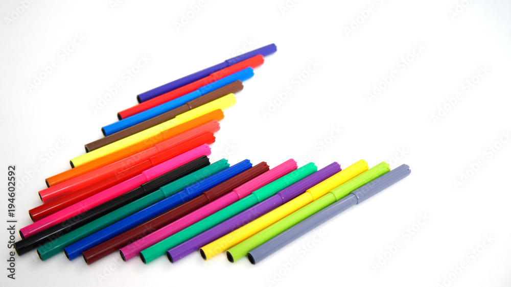 multi-colored felt-tip pens on the white isolated background, 18 colors. multi-colored felt-tip pens on the white isolated background, 18 colors.