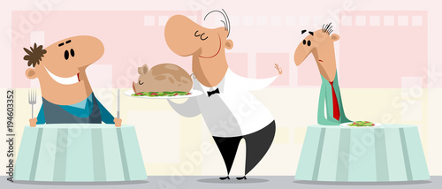 Two different men in restaurant