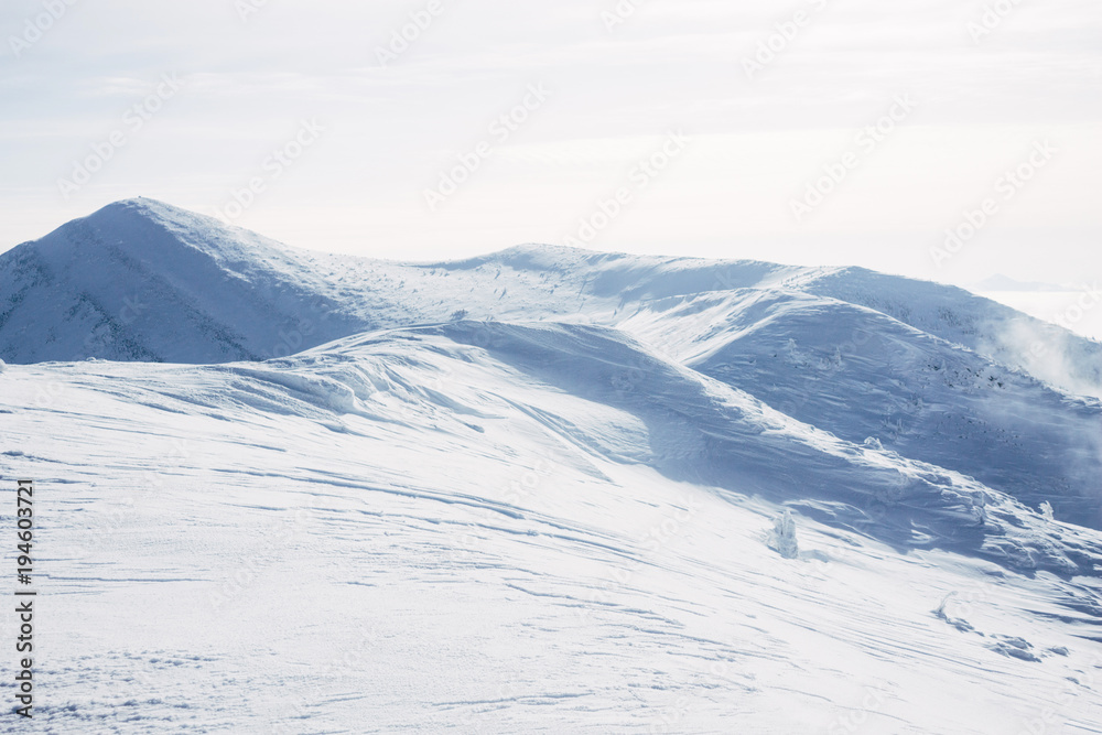 Ski slope in snowy Gorgany mountains