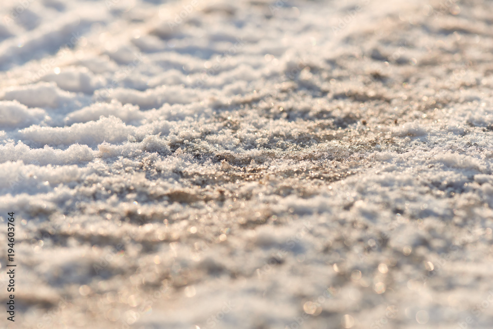Obraz premium Tire tracks in the frozen snow - ice - detail