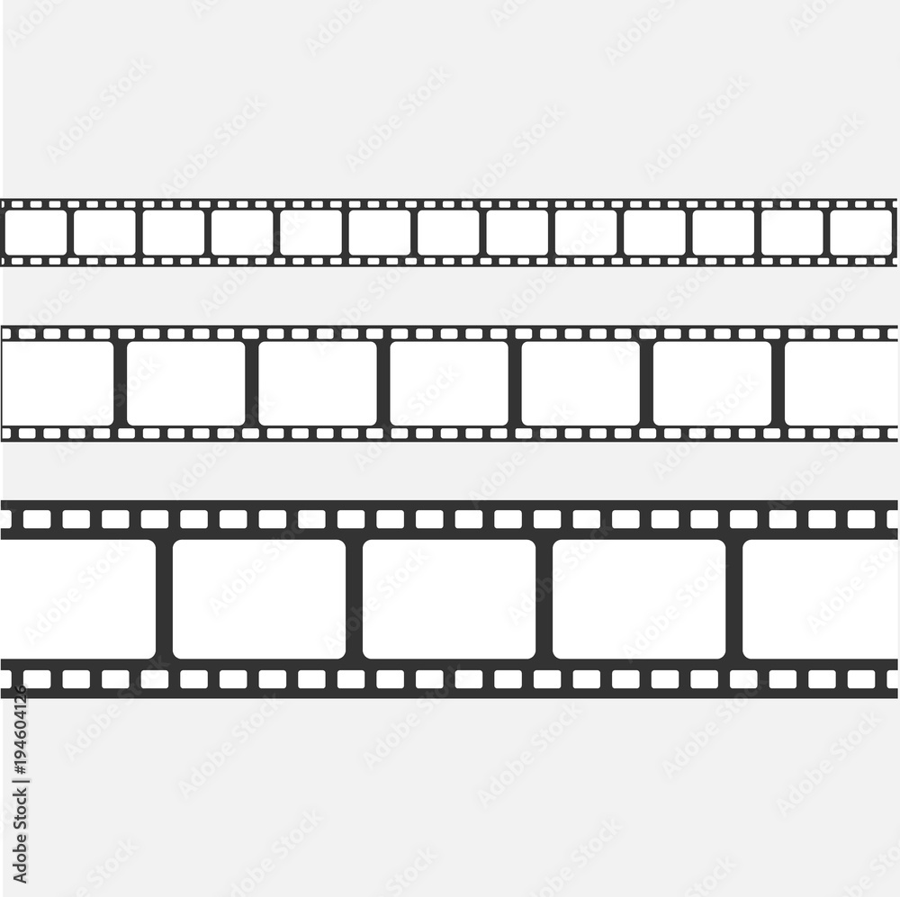 Set of vector film strip isolated on transparent background.