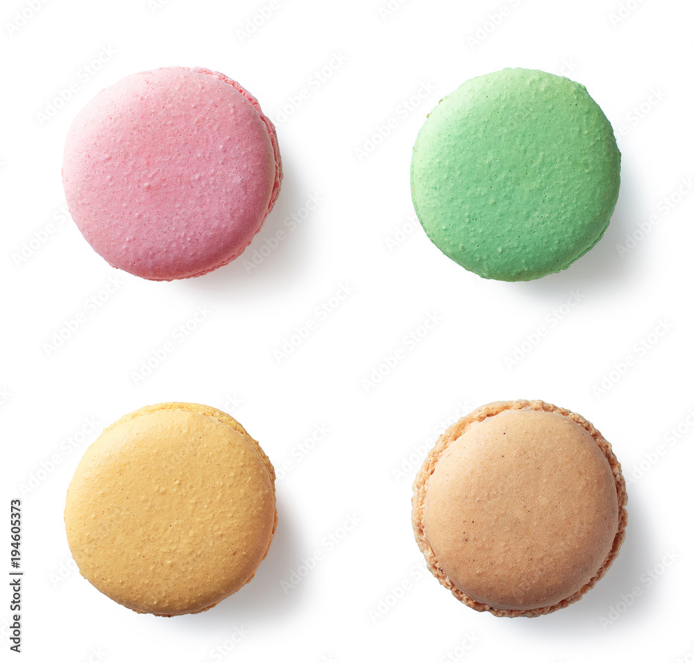 Obraz premium Colorful french macarons on white background