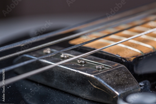 Strings of bass guitar. Close-Up