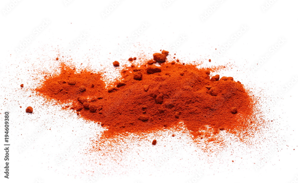 Pile of red paprika powder isolated on white Pile of red paprika powder isolated on white