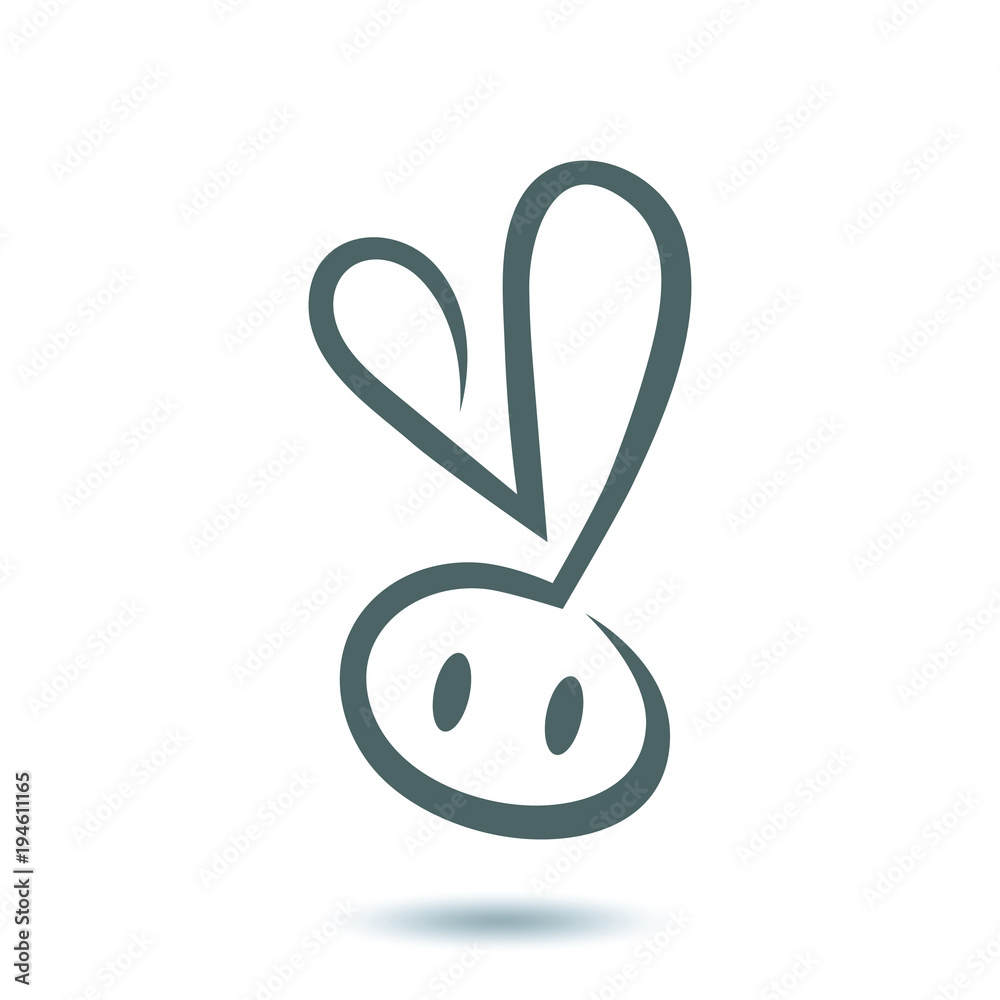 Cute bunny head symbol, icon on white background. Design element Stock