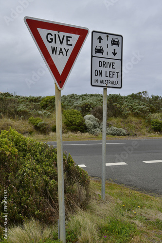 Australia, warning sign for left hand driving