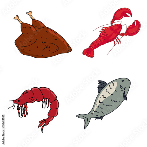 Meat and seafood, lobster, shrimp, fish and chicken. Dietary meat