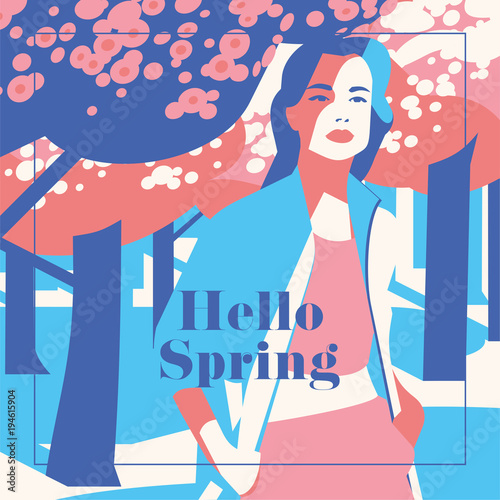 Hello Spring romantic banner or flyer.