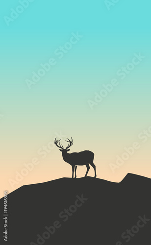 Vector illustrations of silhouette deer animal wildlife background