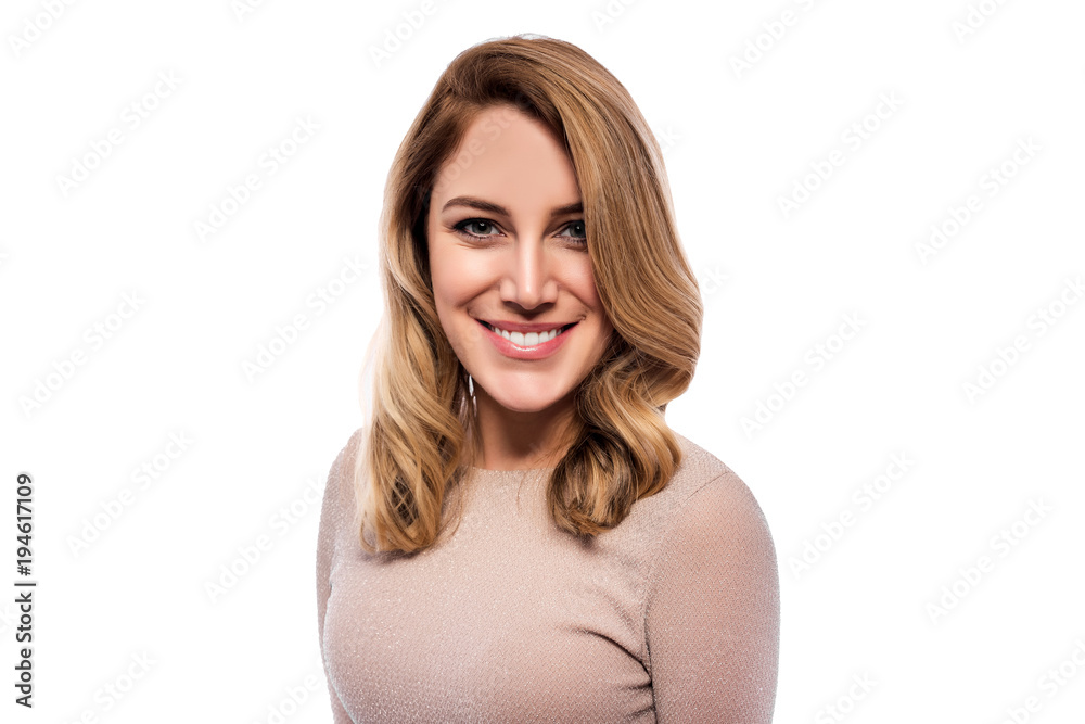 Attractive blond young woman. Portrait of a beautiful woman on a white background. Attractive blond young woman. Portrait of a beautiful woman on a white background.