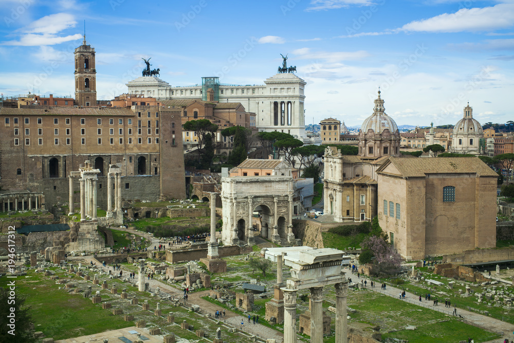 old ruins of Roman Forum in Rome city, Italy