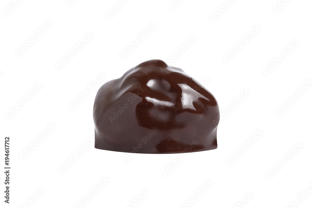 chocolate candy macro shot with nuts and delicious filling on white background, isolates chocolate candy macro shot with nuts and delicious filling on white background, isolates