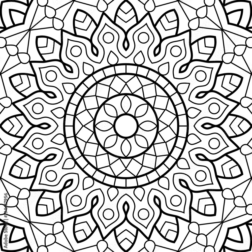 Coloring book pages. Mandala. Indian antistress medallion. Abstract islamic flower, arabic henna design, yoga symbol.