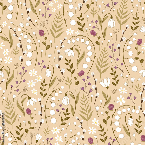 Seamless hand-drawn spring pattern