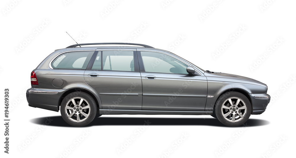 British executive station wagon car, side view isolated on  white background