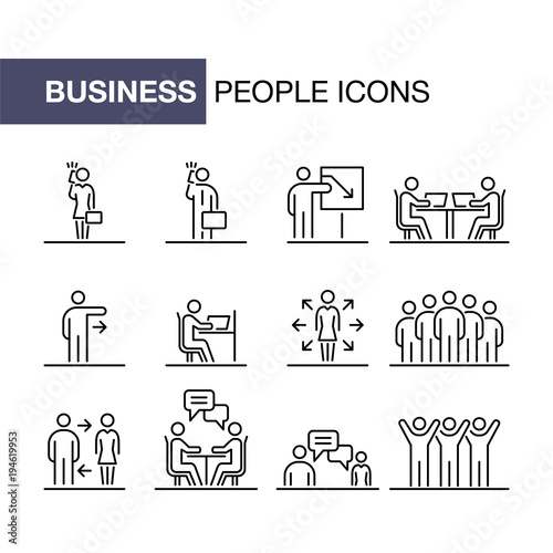 Business people icons set simple line flat illustration
