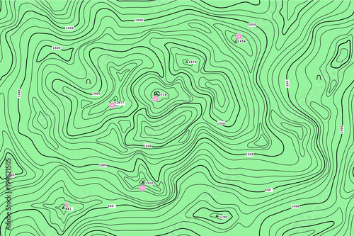 TOPOGRAPHIC ALTITUDE LINE MAP WITH ATTRACTION POINT. SEAMLESS VECTOR PATTERN