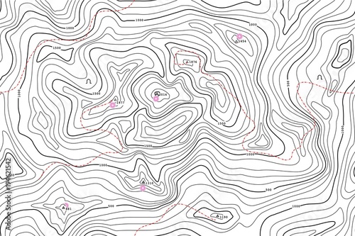 TOPOGRAPHIC ALTITUDE LINE MAP WITH ATTRACTION POINT. SEAMLESS VECTOR PATTERN photo