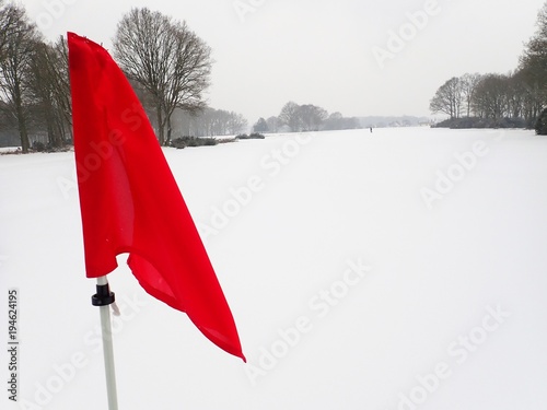 Snow covered golf course, Chorleywood Common, Hertfordshire, UK photo