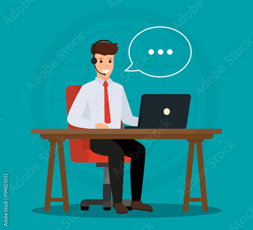Operator of call center office consulting a client. Online customer service concept. Vector illustration design.