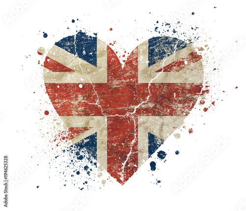 Heart shaped grunge vintage UK Great Britain flag