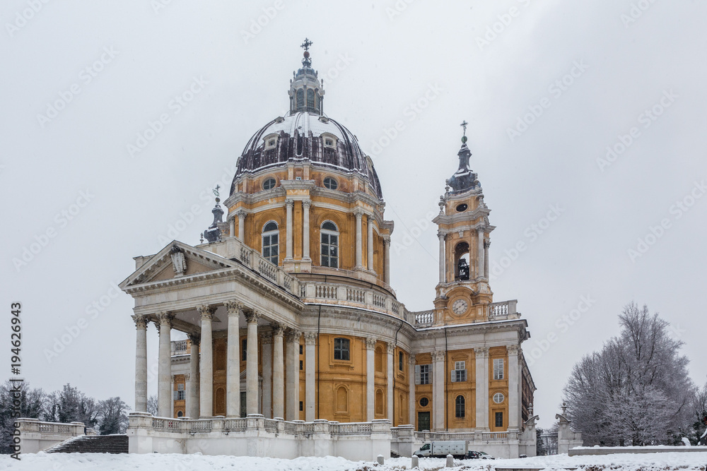 Image of the Basilica of Superga Turin in winter.