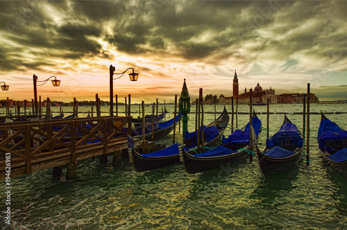 dramatic view of Venice city gondola at sunset © Ioan Panaite