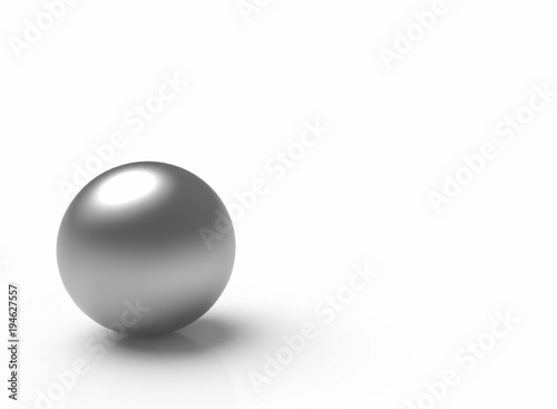 3d rendering. A Dark gray color Metal sphere ball on copy space light gray background.