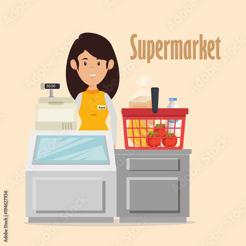 supermarket seller woman character vector illustration design