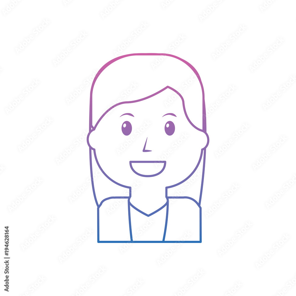 happy woman portrait icon image vector illustration design  purple to blue ombre line