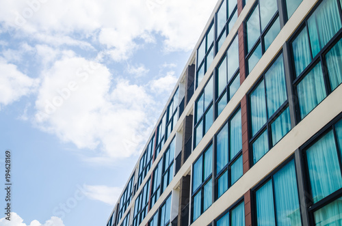 modern building with white cloud vintage tone