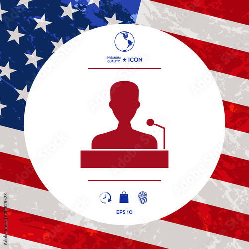 Speaker, orator speaking from tribune icon