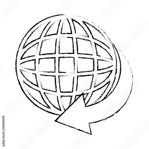 sphere planet with arrow around vector illustration design