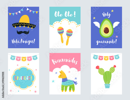 Fiesta Mexican Party Invitations and Cards Vector Set