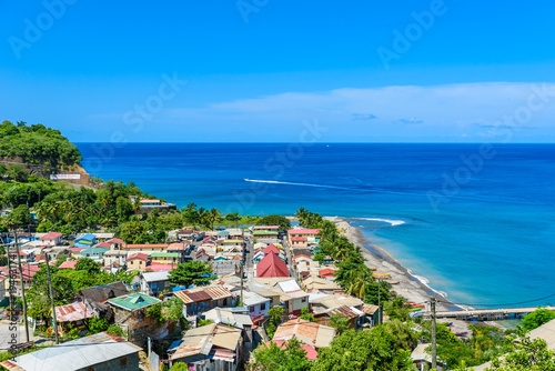 Canaries - Village on the Caribbean island of St. Lucia. It is a paradise destination with a white sand beach and turquoiuse sea.